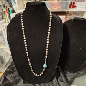 Lucky Brand Silver and Faux Turquoise Beaded Necklace 34"
